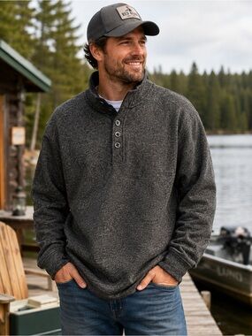 Red Head Men’s 3XL Charcoal Heather Button Mock Neck Pullover